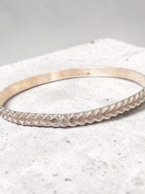 Vintage Sterling Silver Fish Scale Design Bangle 2.5" Diameter 10g